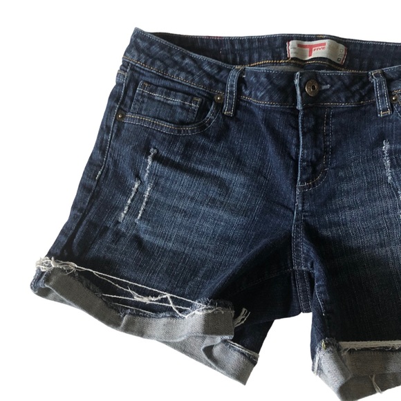 T Five Denim Low Rise Stretch Cuffed Distressed Jean Shorts - Picture 2 of 14